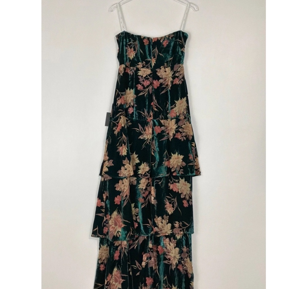 Lulu's Real Allure Floral Burnout Velvet Strapless Maxi Dress in Emerald Med. - Picture 5 of 10